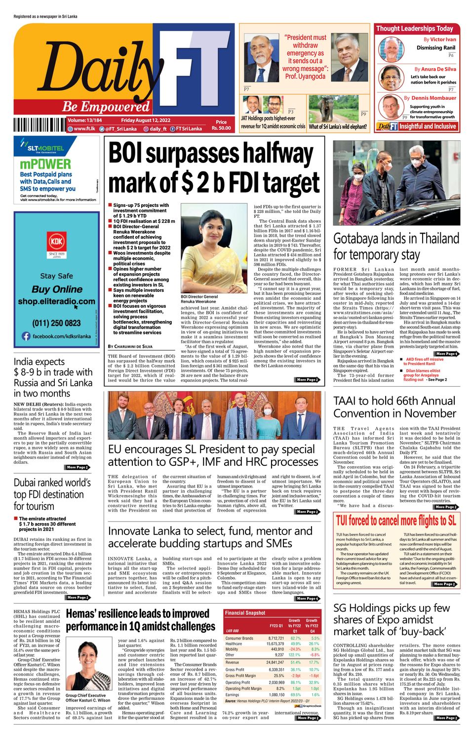 Ft Magazine Paper Daily FT-August 12, 2022 Newspaper - Get your Digital Subscription