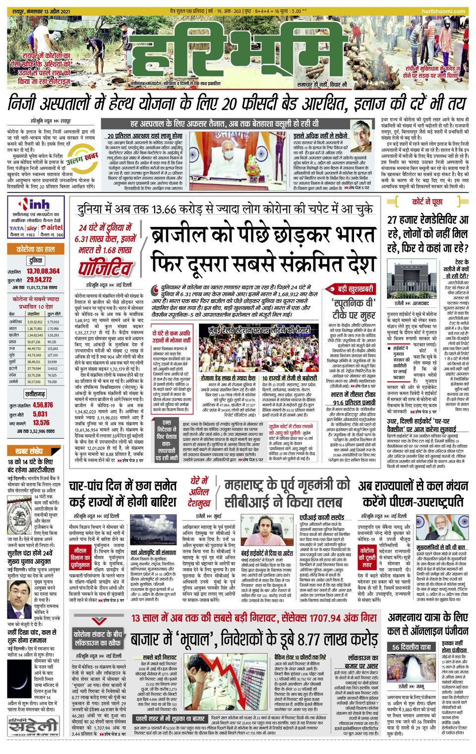Haribhoomi Rohtak Yamuna NagarApril 13, 2021 Newspaper