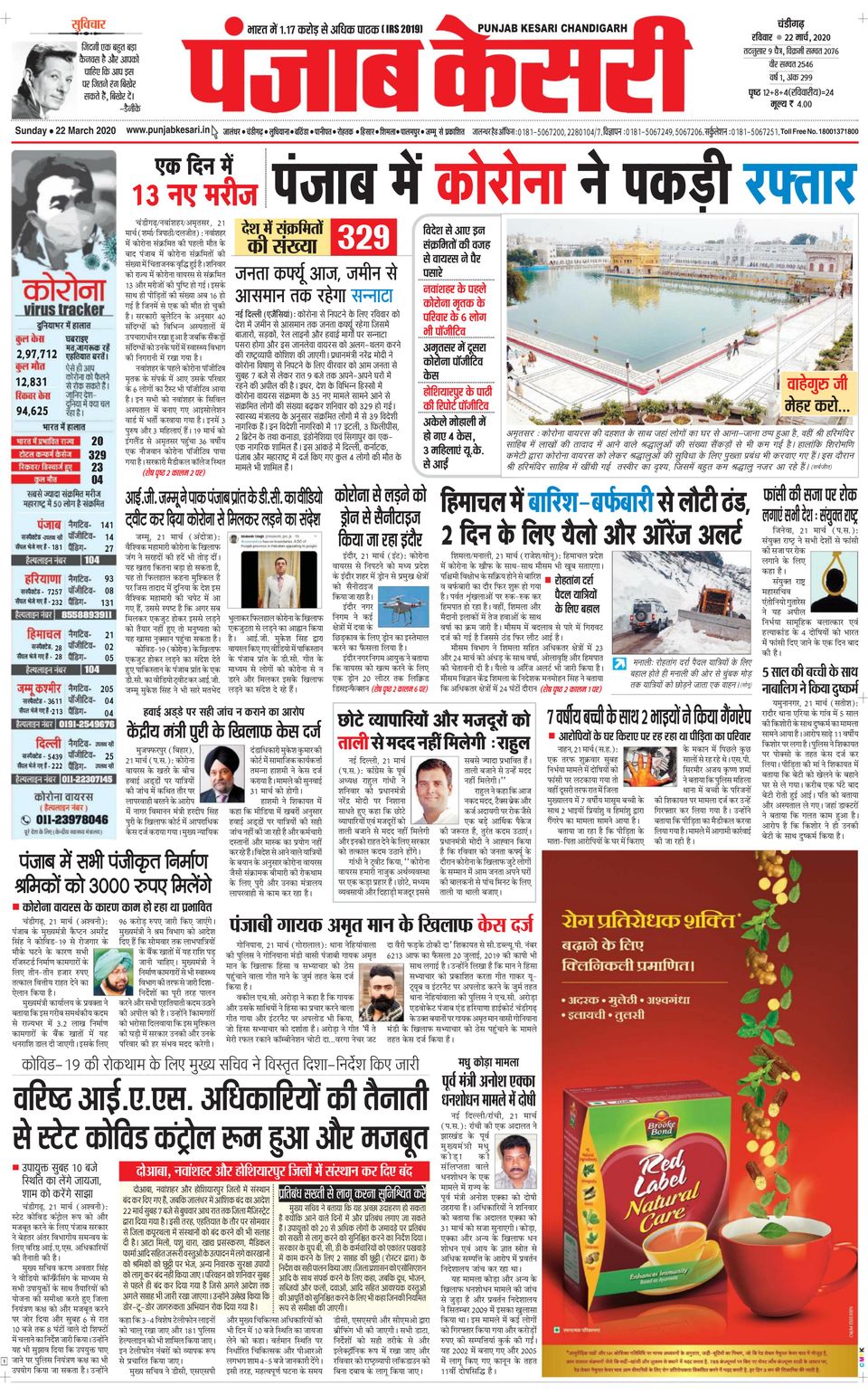 Punjab Kesari ChandigarhMarch 22, 2020 Newspaper
