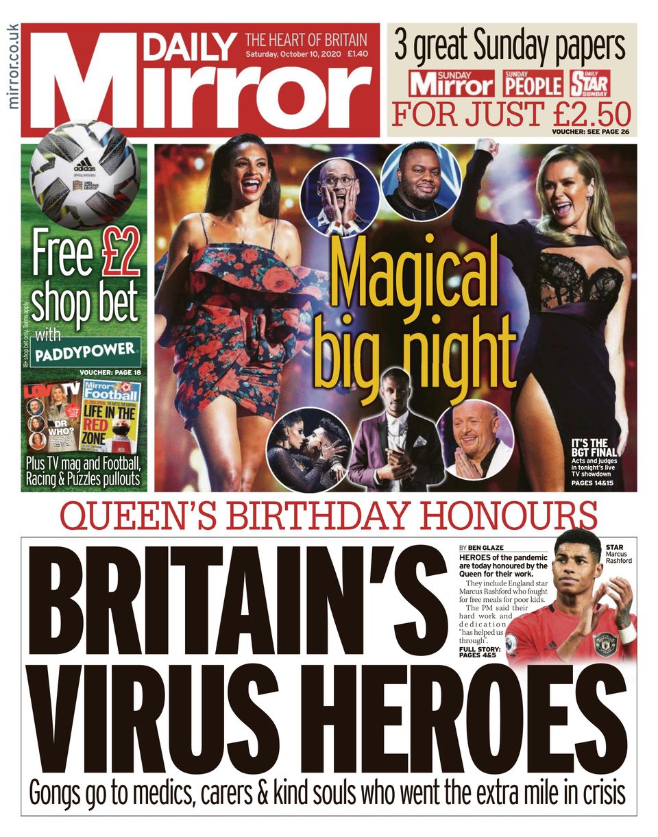 Daily Mirror UKOctober 10, 2020 Newspaper Get your Digital Subscription