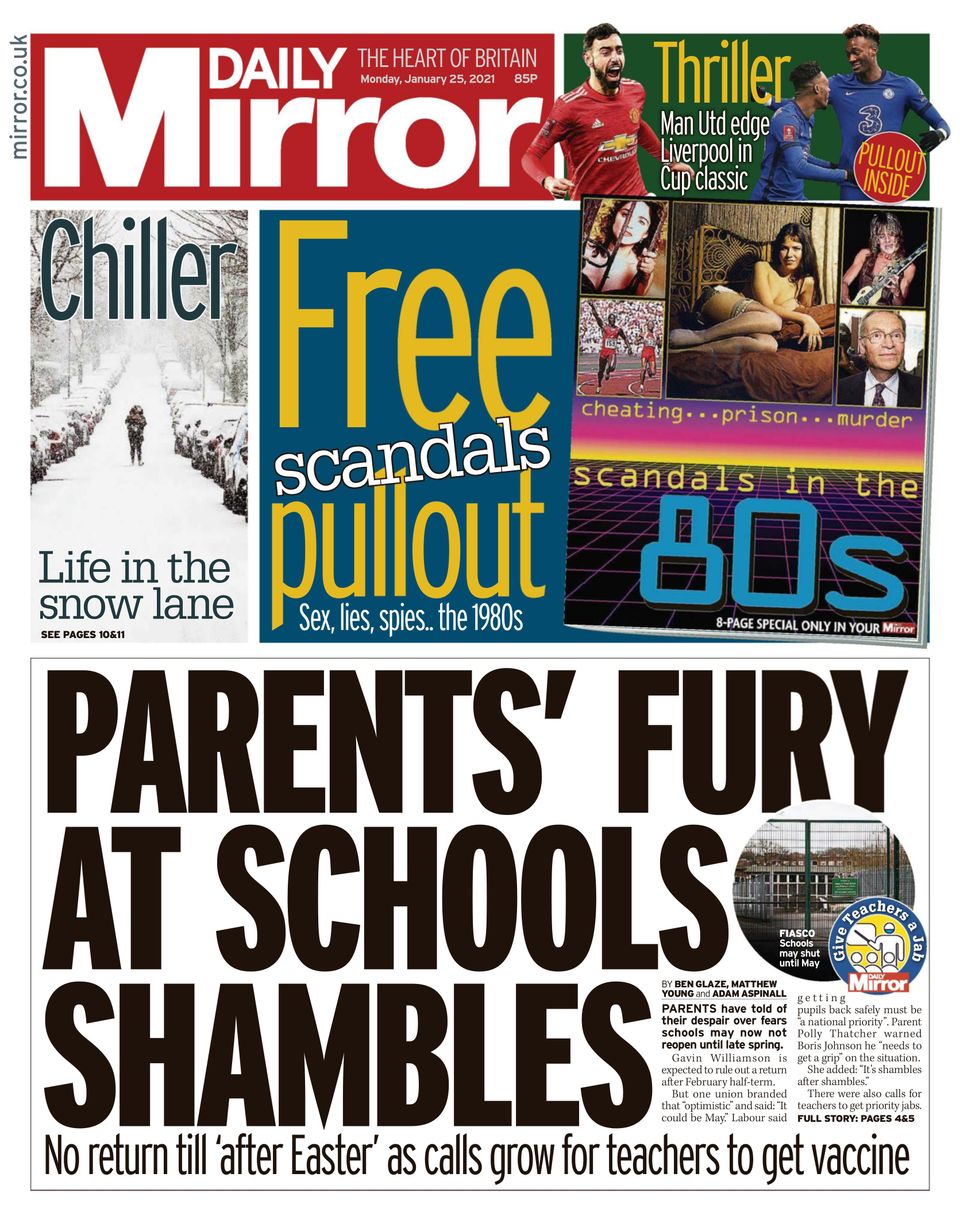 Daily Mirror UKJanuary 25, 2021 Newspaper Get your Digital Subscription