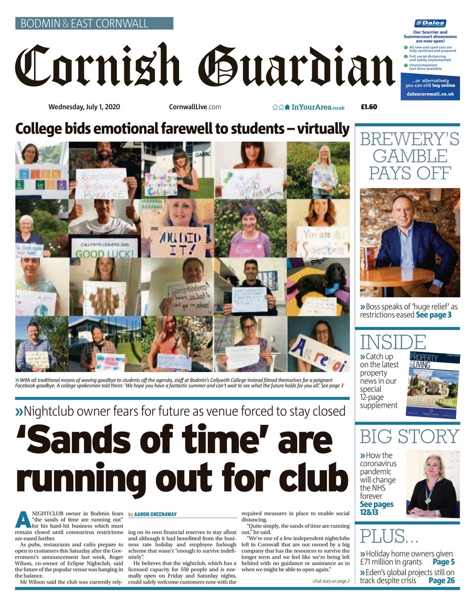 Cornish GuardianJuly 01, 2020 Newspaper Get your Digital Subscription
