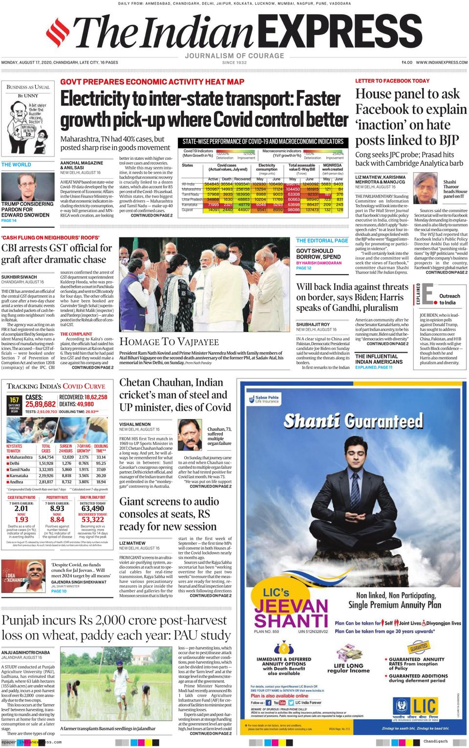 The Indian Express ChandigarhAugust 17, 2020 Newspaper