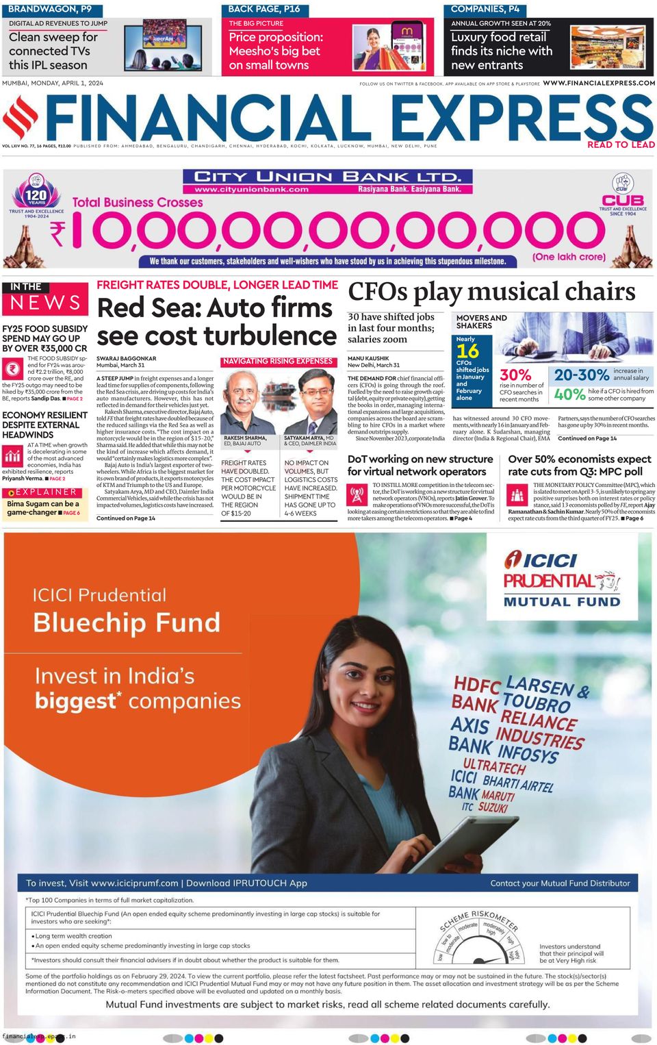 Get digital access to Financial Express Mumbai - April 01, 2024 issue ...