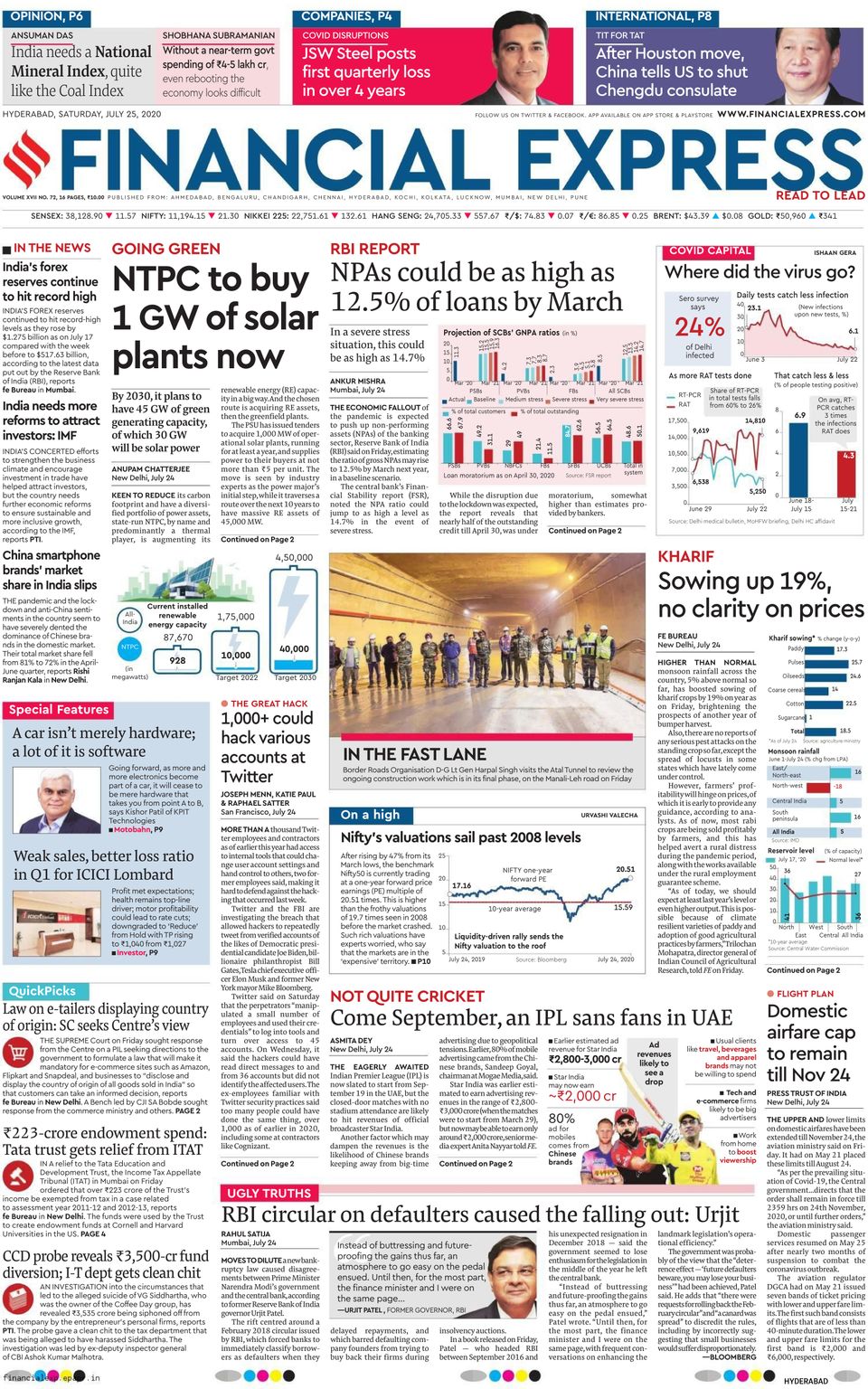 Financial Express HyderabadJuly 25, 2020 Newspaper