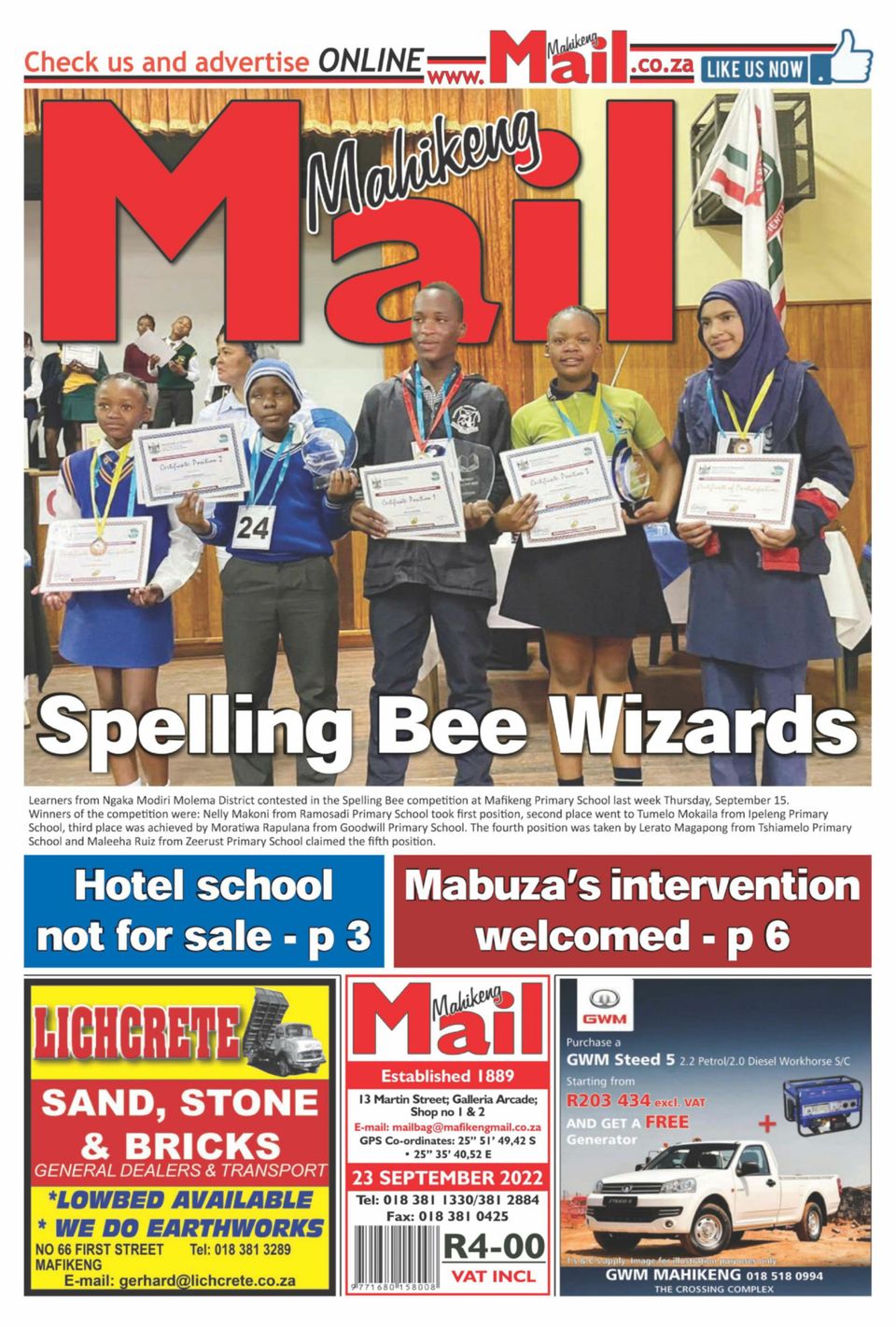 Mafikeng MailSeptember 23, 2022 Newspaper Get your Digital Subscription