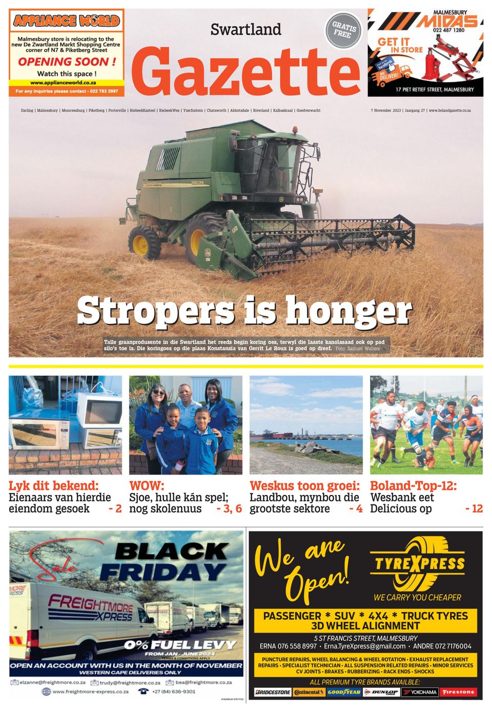 Swartland GazetteNovember 07, 2023 Newspaper Get your Digital