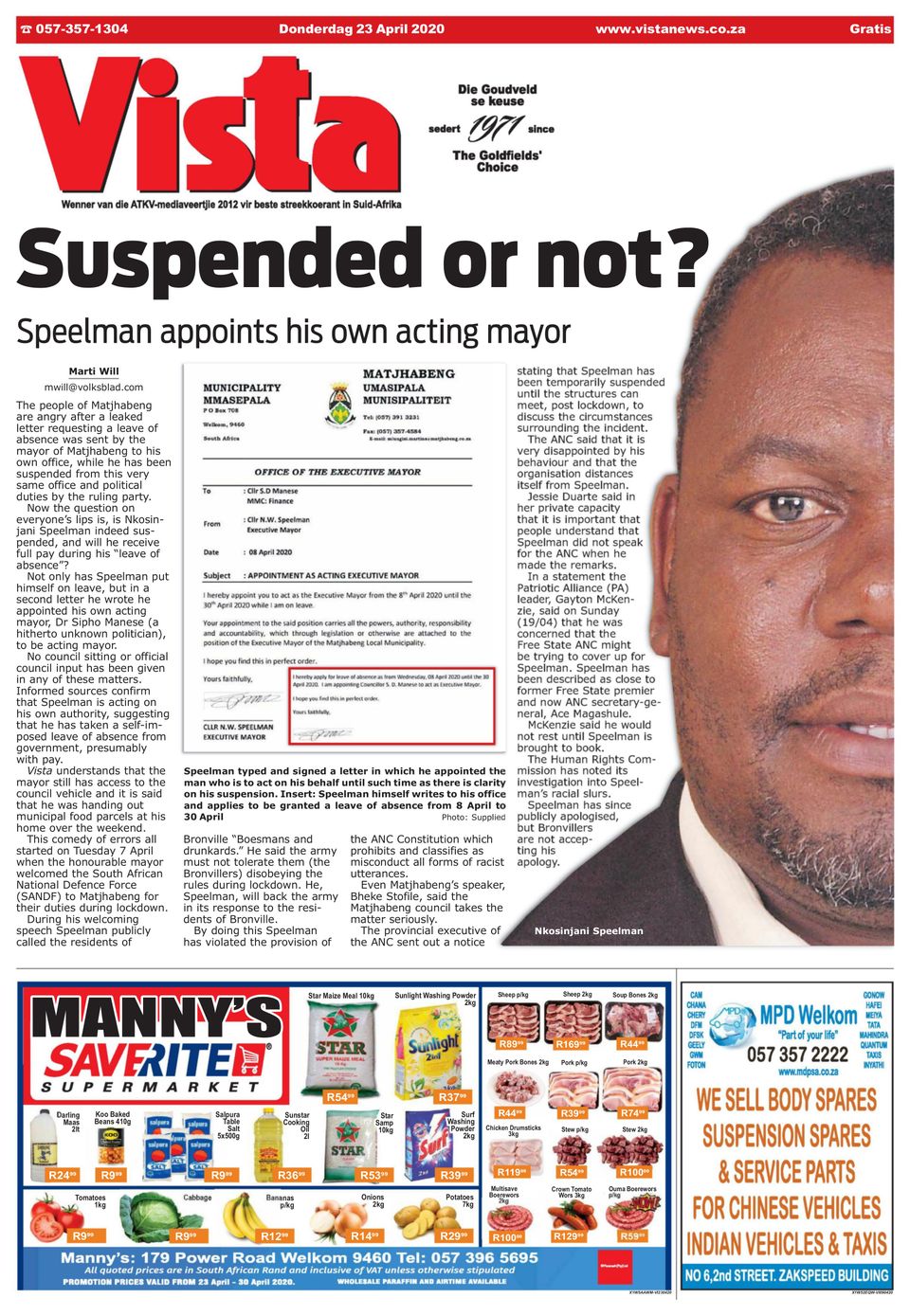 VistaApril 23, 2020 Newspaper Get your Digital Subscription