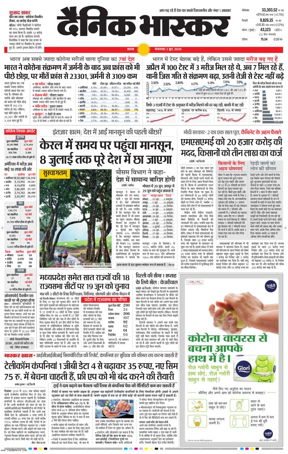 Dainik Bhaskar SatnaJune 02, 2020 Newspaper Get your Digital