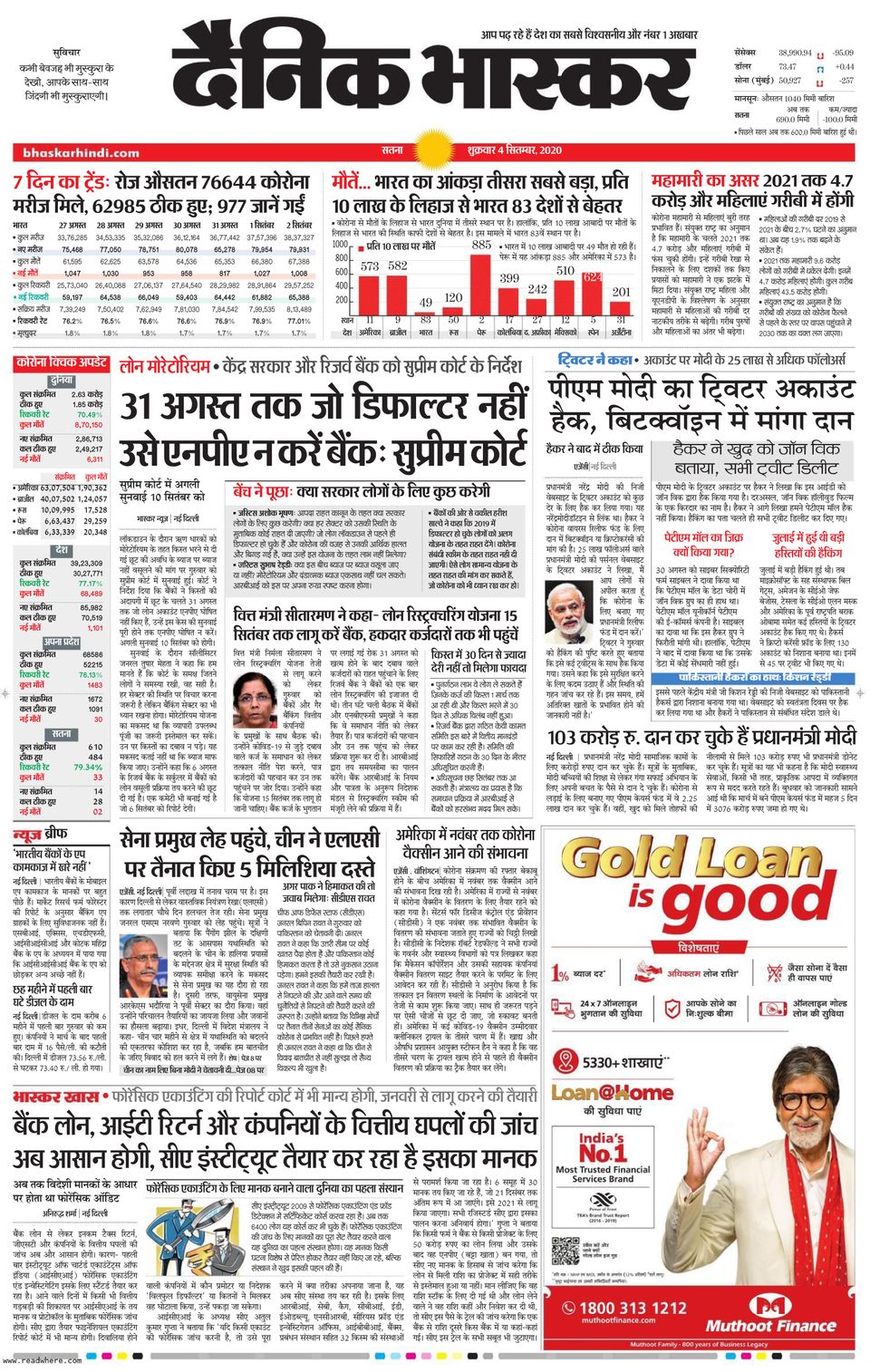 Dainik Bhaskar SatnaSeptember 04, 2020 Newspaper
