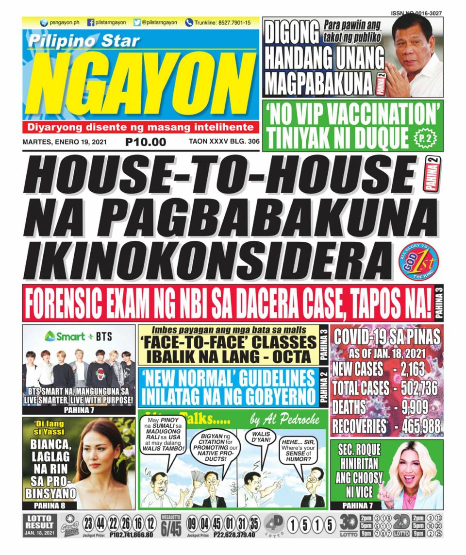 Pilipino Star Ngayon Front Page | dengayon