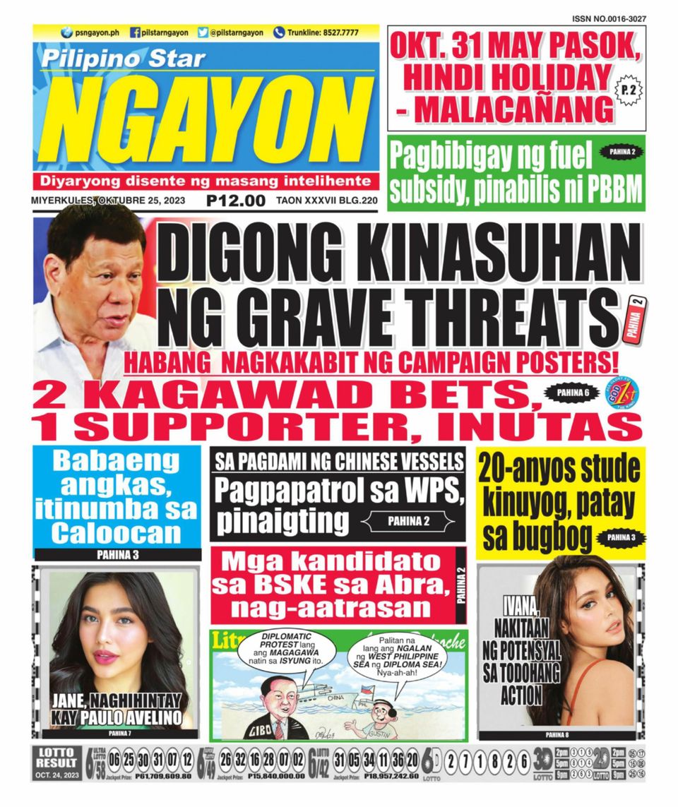 Get digital access to Pilipino Star Ngayon October 25, 2023 issue