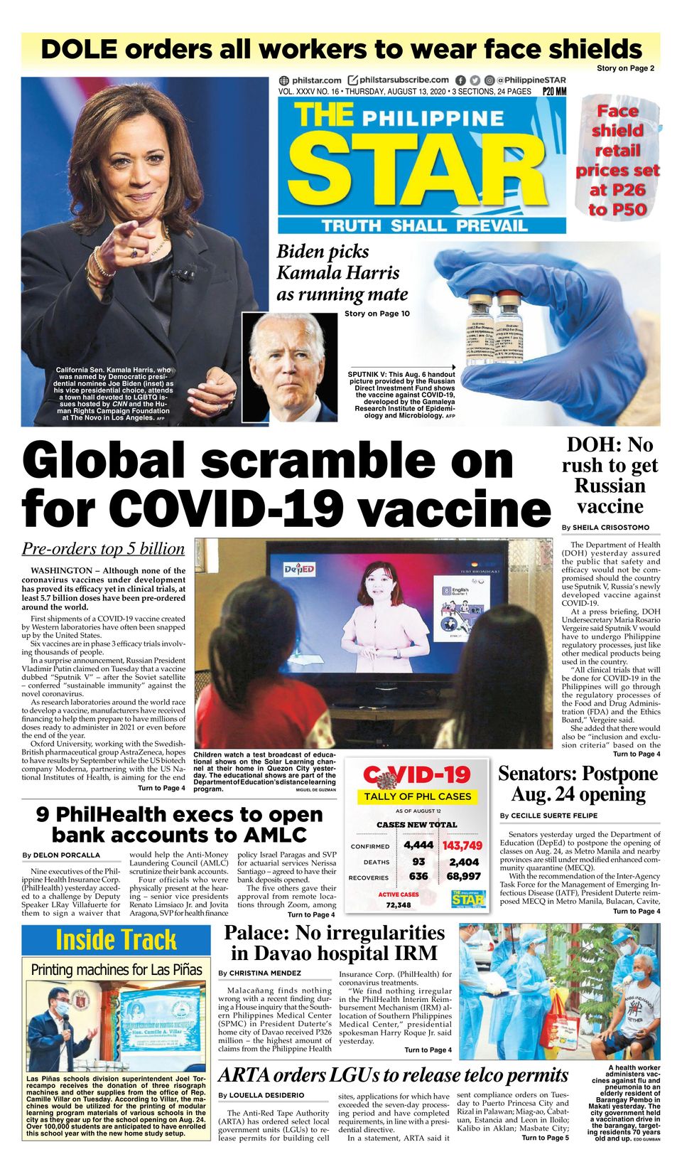 The Philippine StarAugust 13, 2020 Newspaper Get your