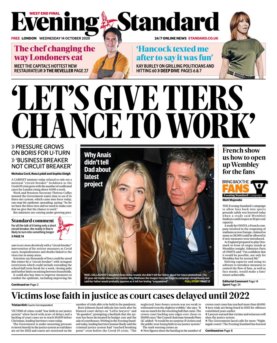 Evening StandardOctober 14, 2020 Newspaper Get your Digital Subscription