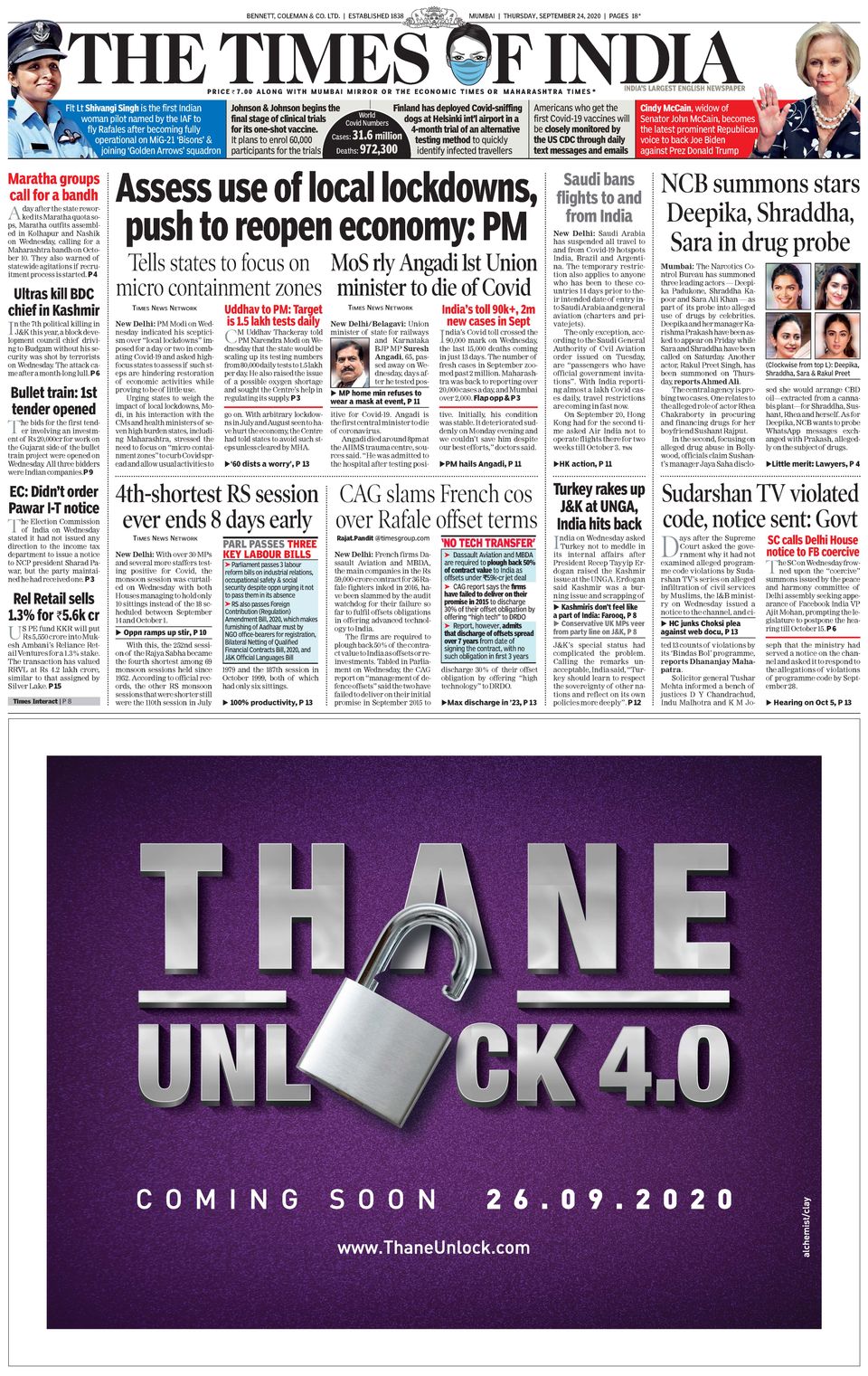 The Times Of India Mumbai September 24 2020 Newspaper