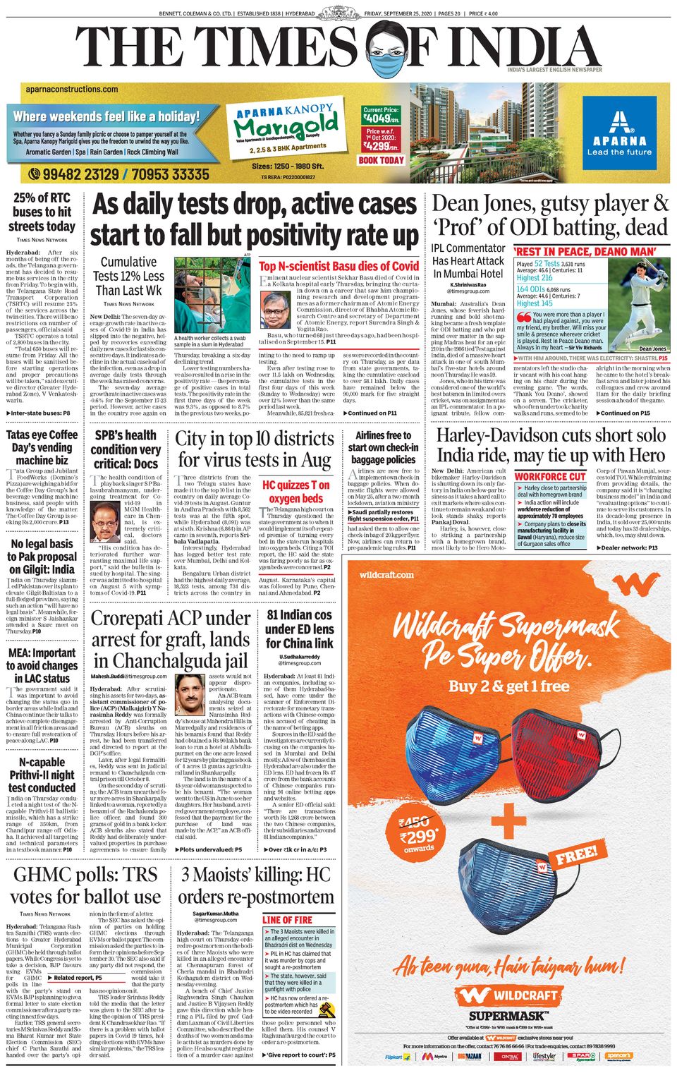 The Times of India HyderabadSeptember 25, 2020 Newspaper