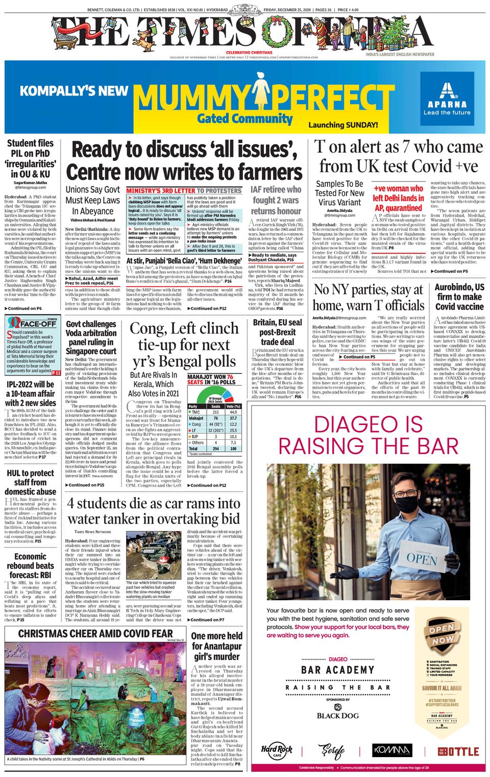 The Times of India HyderabadDecember 25, 2020 Newspaper