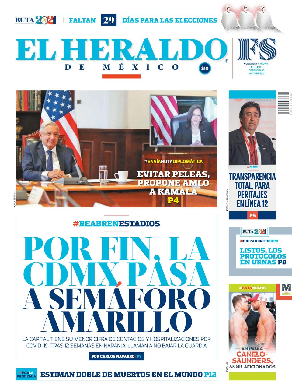 The HeraldEl Heraldo de México. Sábado 8 de mayo de 2021 Newspaper