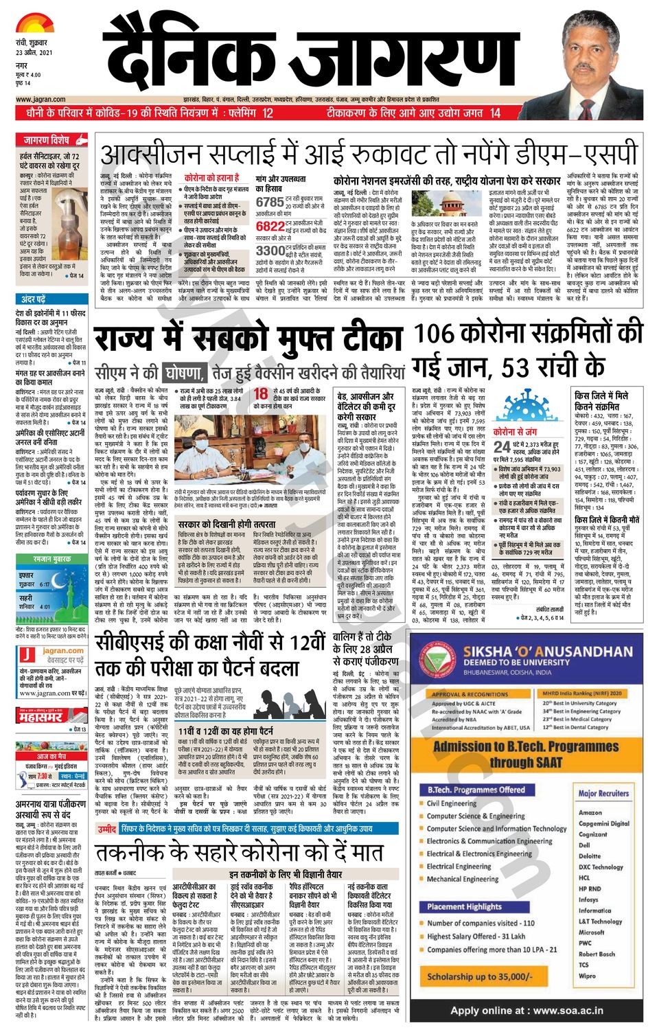 Dainik Jagran VaranasiApril 23, 2021 Newspaper