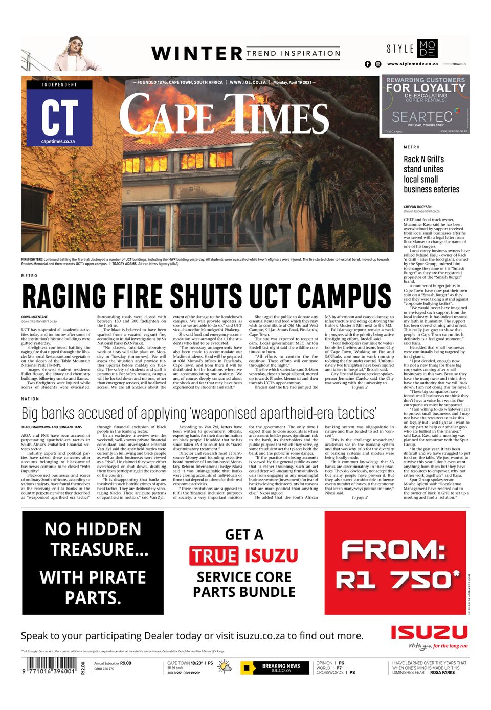 Cape TimesApril 19, 2021 Newspaper Get your Digital Subscription