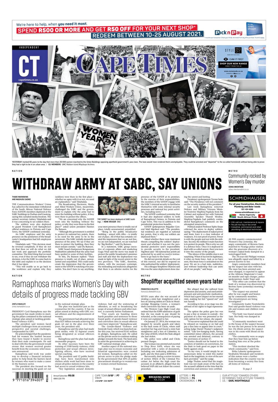 Cape TimesAugust 10, 2021 Newspaper Get your Digital Subscription