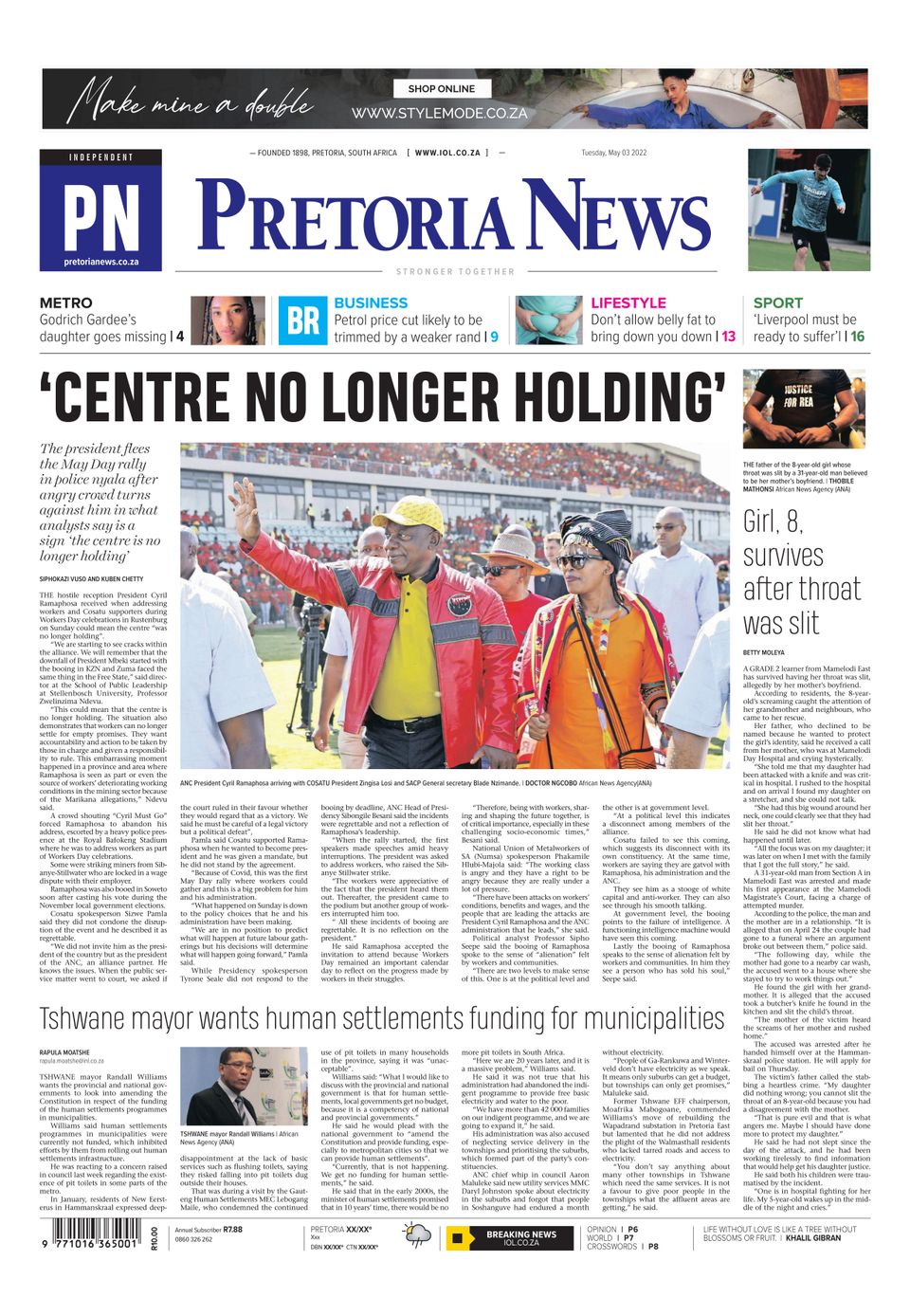 Pretoria News May 03 2022 Newspaper Get your Digital Subscription